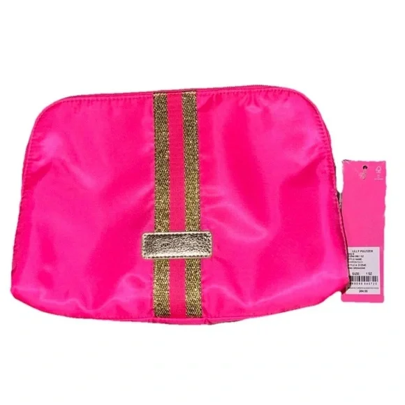 NWT Lilly Pulitzer Pink Grenadine Thompson Cosmetic Bag with Gold Accents - Picture 3 of 4